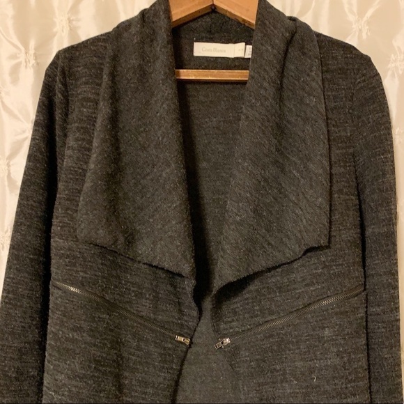 Costa Blanca Grey Open Drape Front Zipper Cardigan - Picture 3 of 7